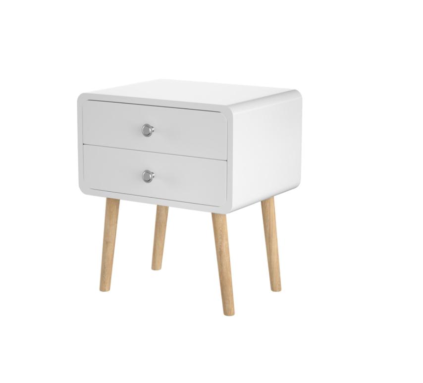Bedroom Furniture Nightstand Round Corner Cabinet Bedside Table with 2 Drawers Suitable for Bedroom/Living Room/Side Table (White)