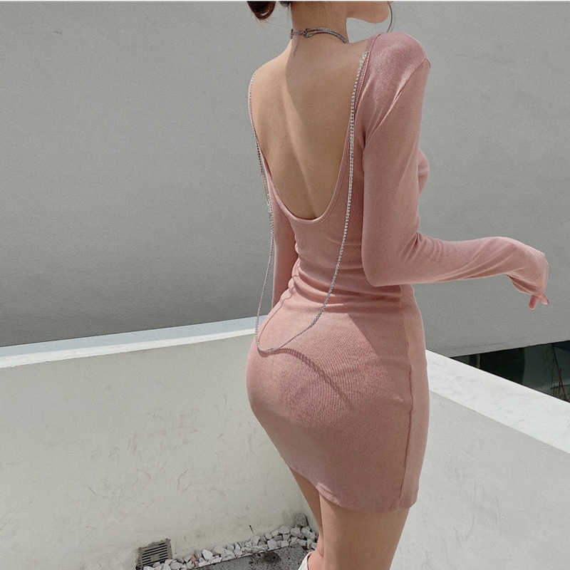Korea Sexy Pink Big Backless Chain Women's Autumn Slim Mini party Dres Long Sleeve Sweater Knitting Dresses 8Z 210603, Black
Korea Sexy Pink Big Backless Chain Women's Autumn Slim Mini party Dres Long Sleeve Sweater Knitting Dresses 8Z 210603, Black