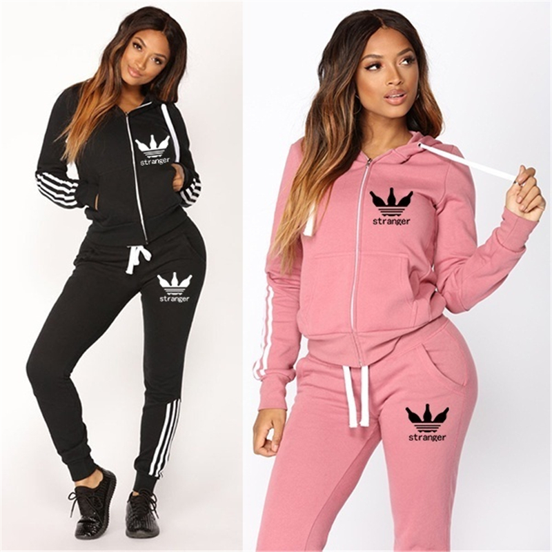 Autumen Two Piece Set Tracksuits Women Sets Love Print Hoodie Jacket Pants Sweatshirt Set Female Sports Suit for Women Clothing 201112