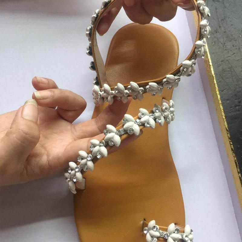 New women sandals summer gladiator flats handmade rhinestone bohemia shoes ladies open toe flip flop casual beach sandals