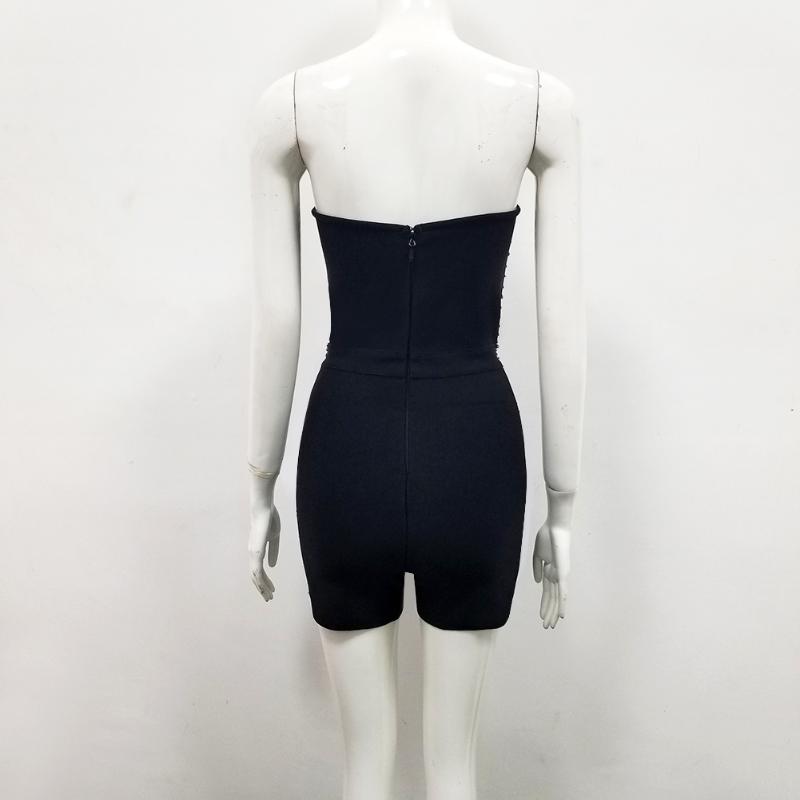 2021 NEW Women Playsuit black Beading Strapless Jumpsuit elegant Bodycon Celebrity evening Party Bandage Jumpsuits
