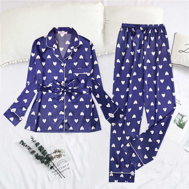 JULY'S SONG Faux Silk Women Pajamas Set 2 Pieces Satin Stripes Polka Dot Printed Sleepwear Long Sleeves Autumn Homewear 210924