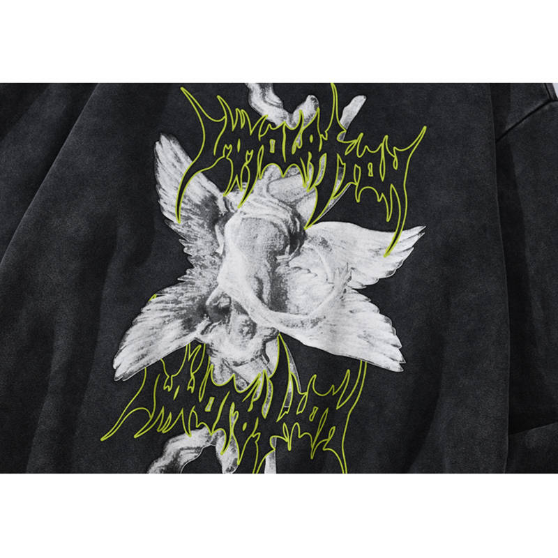 Mens Hip Hop Sweatshirt Pullover Fallen Angel Streetwear Harajuku Pullover Washed Sweat Shirt Cotton Loose Hoodie Autumn 201020