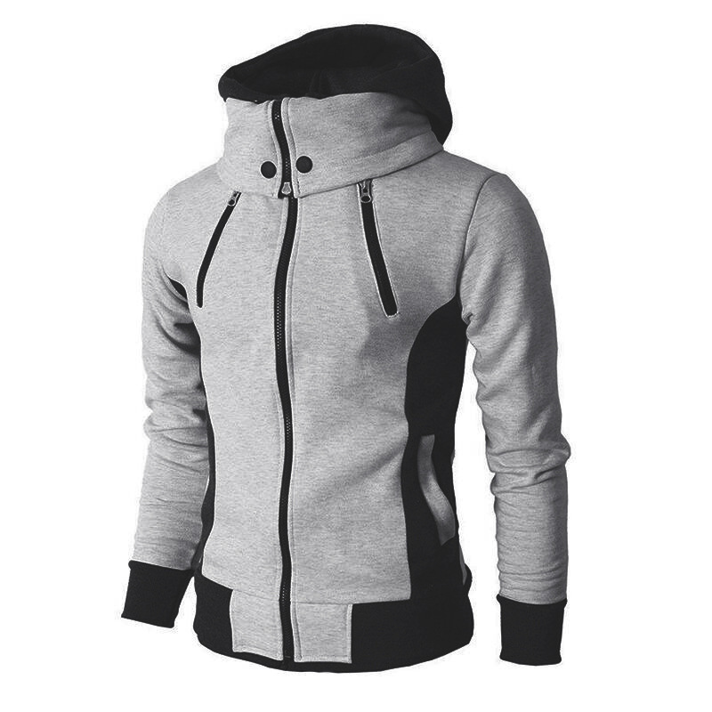 Men's Hoodie Casual Solid Long Sleeve Mens Turtleneck Hoodies Slim Zipper Hooded Cardigan Sweatshirt Male Hoody Sweat 201020