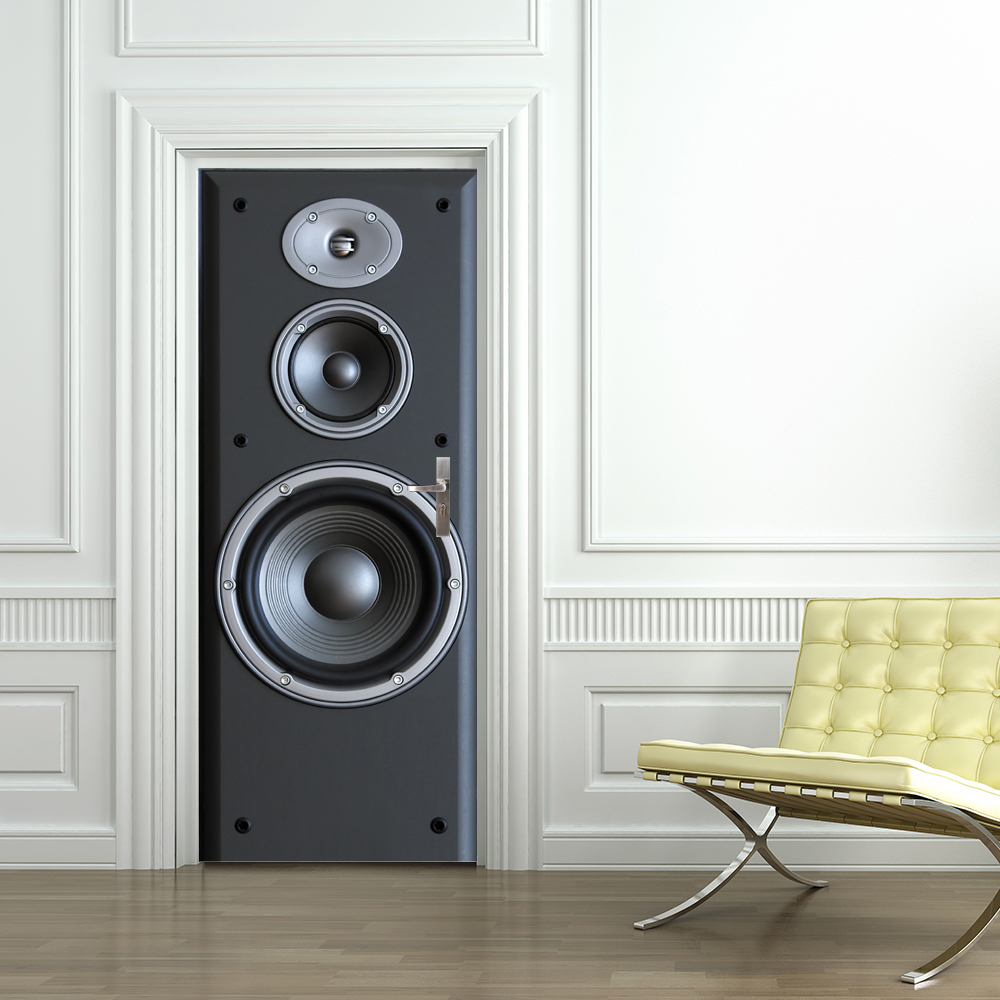Free shipping DIY 3D sound speaker pattern Door Sticker for Bedroom Living Room Poster PVC Waterproof Decal 77*200cm 210308
