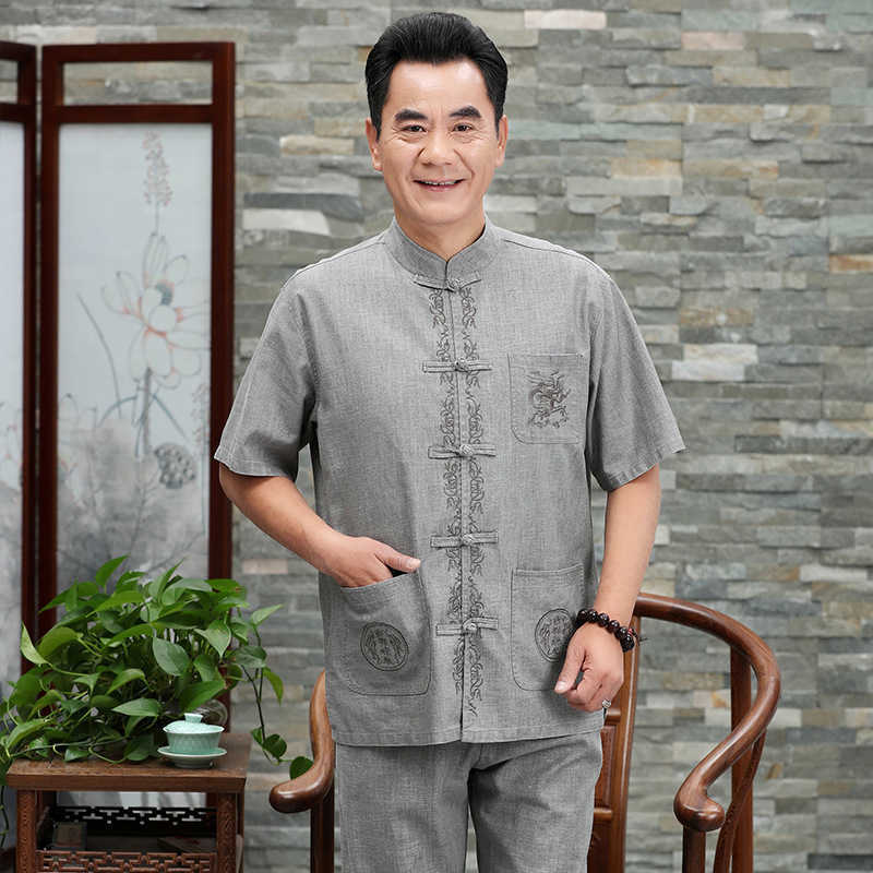 Tang short sleeve men's suit cotton linen Hanfu father summer embroidery style grandfather casual suits, Tang beige embroidered with linen pocket
Tang short sleeve men's suit cotton linen Hanfu father summer embroidery style grandfather casual suits, Tang beige embroidered with linen pocket