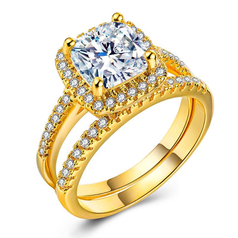 Wedding Rings 2Pcs/Set Classic 10mm Zircon Silver Plated Gold For Women B816