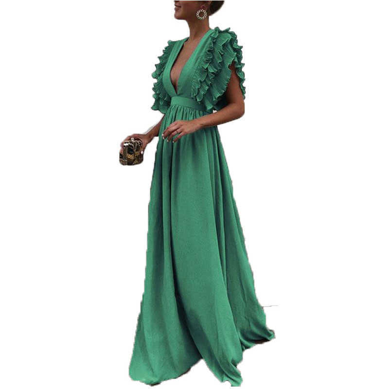 Women Dress Red Maxi V Neck Sleeveless Hollow Out Vintage High Waist Backless Sexy es Plus Size 210524