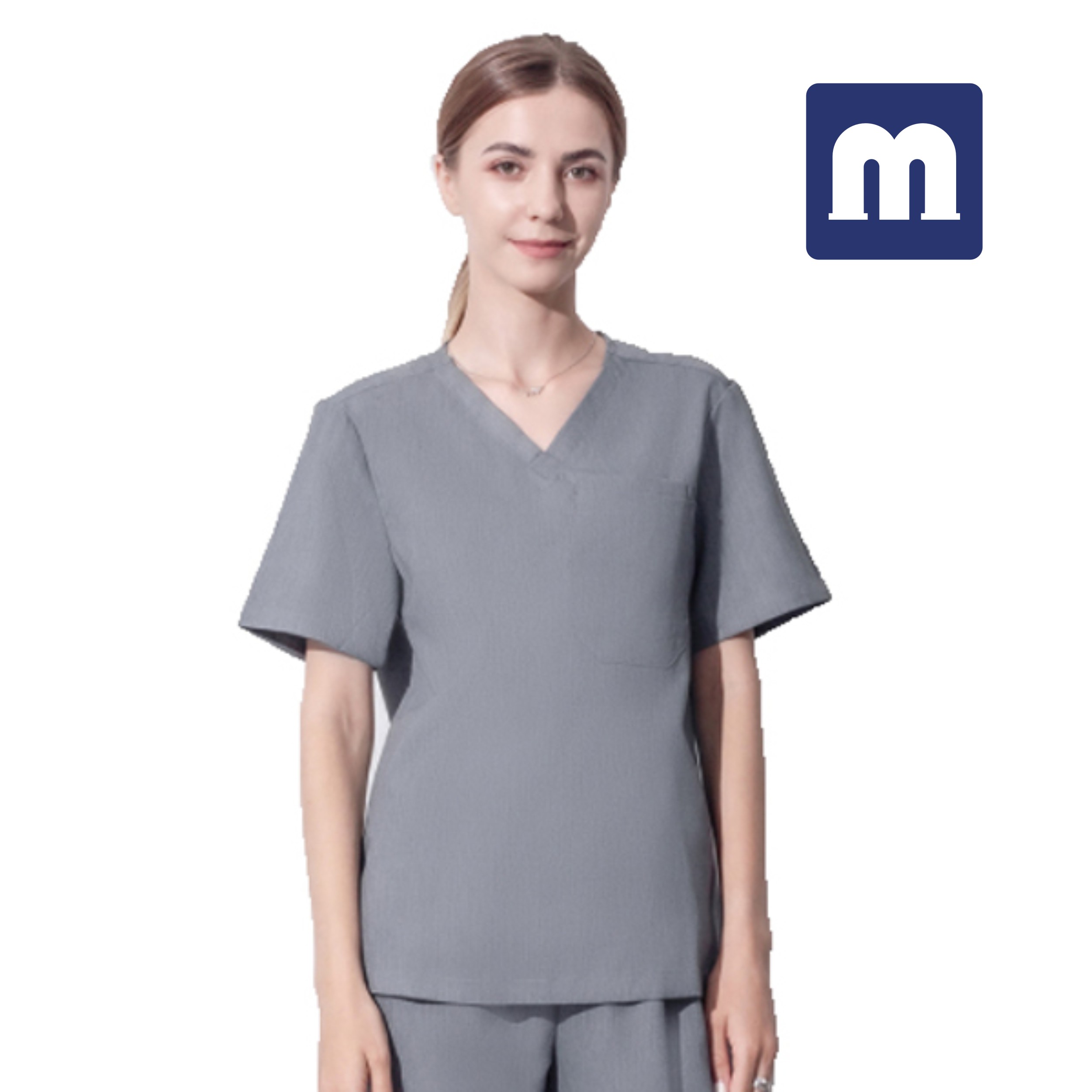 Medigo-008 Two-Pocket Mandarin Collar Scrubs Top+pants for Women & Relaxed Fit, Super Soft Stretch, Anti-Wrinkle Medical Scrubs hospital Uniform shirt