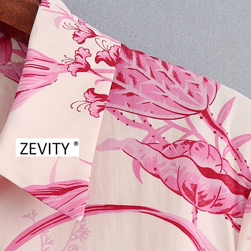 Zevity New women vintage birds flower print shirt dress office lady three quarter sleeve bow sashes vestidos chic dresses DS4152 210303