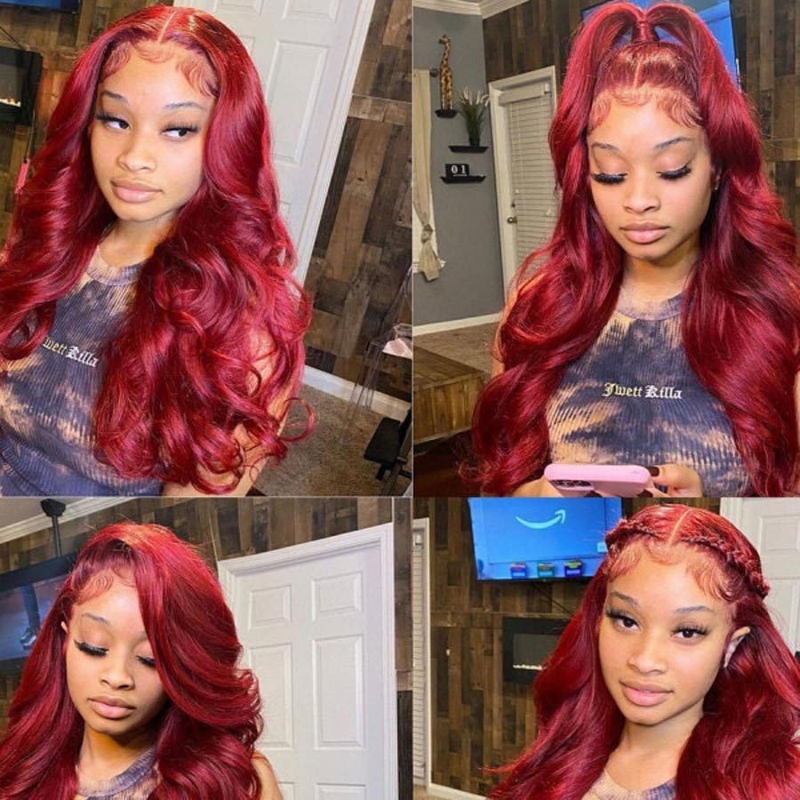 Free shipping Red Deep Wave Lace Front Wigs Long Middle Part Synthetic Wig For Women Pre Plucked With Natural Hairline