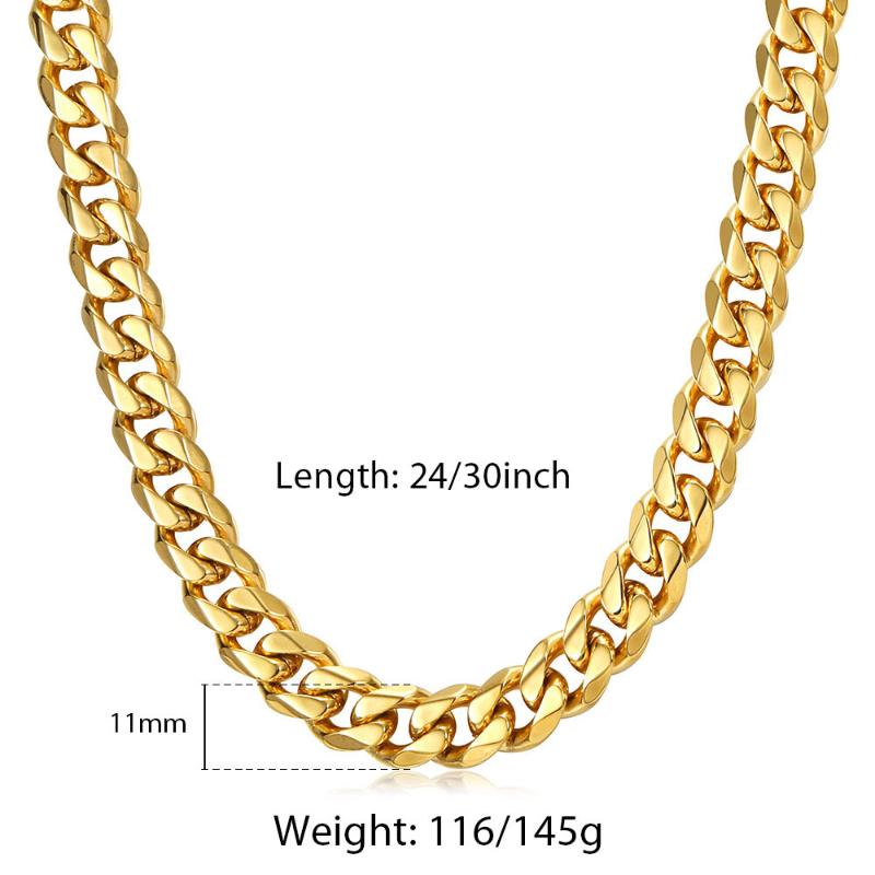 Chains 11mm Cuban Curb Link Chain 316L Stainless Steel Necklace For Men Boys Gold Silver Color 2430 Inch Jewlery Gifts LHN119
