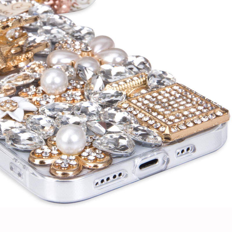 Luxury 3D Bling Glitter Diamond Cases Pumpkin Car Pendant Pearl Flowers Cover For iPhone 16 15 14 13 12 11 Pro MAX 8 Plus Samsung S22 S23 FE S24 Ultra