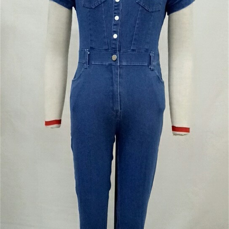 one piece jumpsuits for women plus size Fashion Elegant Style Bodycon rompers Short Sleeve overalls Denim Jumpsuit T200509