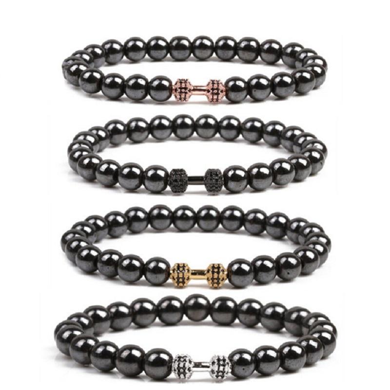 Beaded, Strands Natural Hematite Beads Bracelet Magnetic Stone Copper Pave Zircon Charm Men's Energy Beaded Hand String