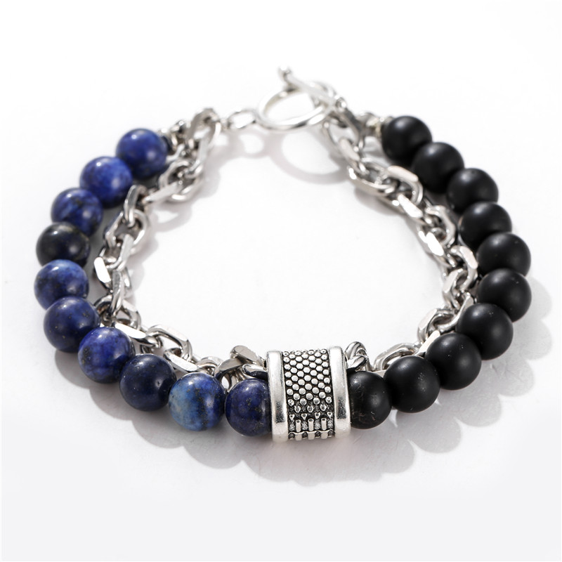 New Charms Men's Tiger Eye Howlite Marble Stone Beaded Bracelet Stainless Steel Link Chain Bracelet Women Jewelry Gift for Party
