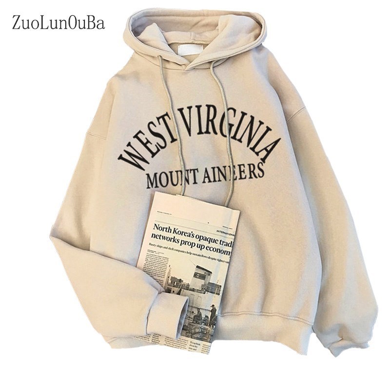 Women Winter Hoody Sweatshirt Letter 'west Virginia' Lady Pullover Harajuku Loose Student Wild Long Sleeve Female Coat Tops 201204