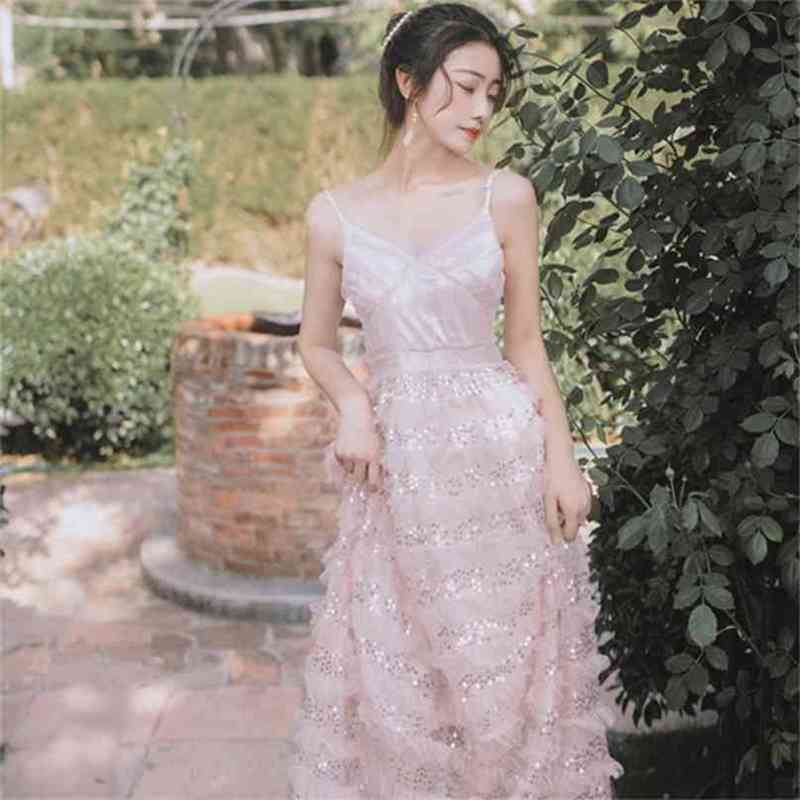 Summer Sleeveless Pink Dress for Women V-neck Mesh Evening Party Female Sequins Dresses Sexy Mid-Calf Woman Vestido 210603
Summer Sleeveless Pink Dress for Women V-neck Mesh Evening Party Female Sequins Dresses Sexy Mid-Calf Woman Vestido 210603