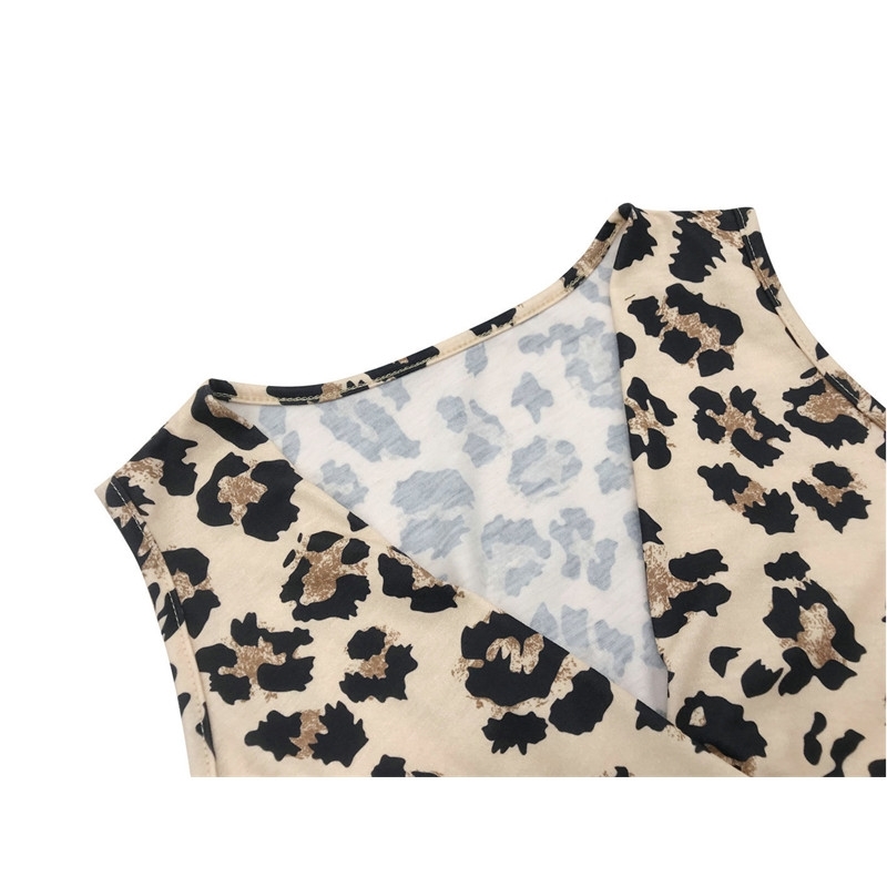 Women Elegant Leopard Print Mini Dress Fashion Sleeveless Twist Knot Summer es Deep V-Neck Slim Office Lady Sexy 210526