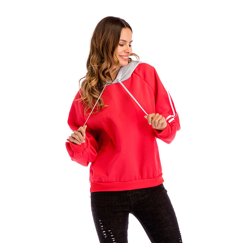 autumn and glay winter women s sweater colorblock hooded loose long sleeved shirt RED LJ201103