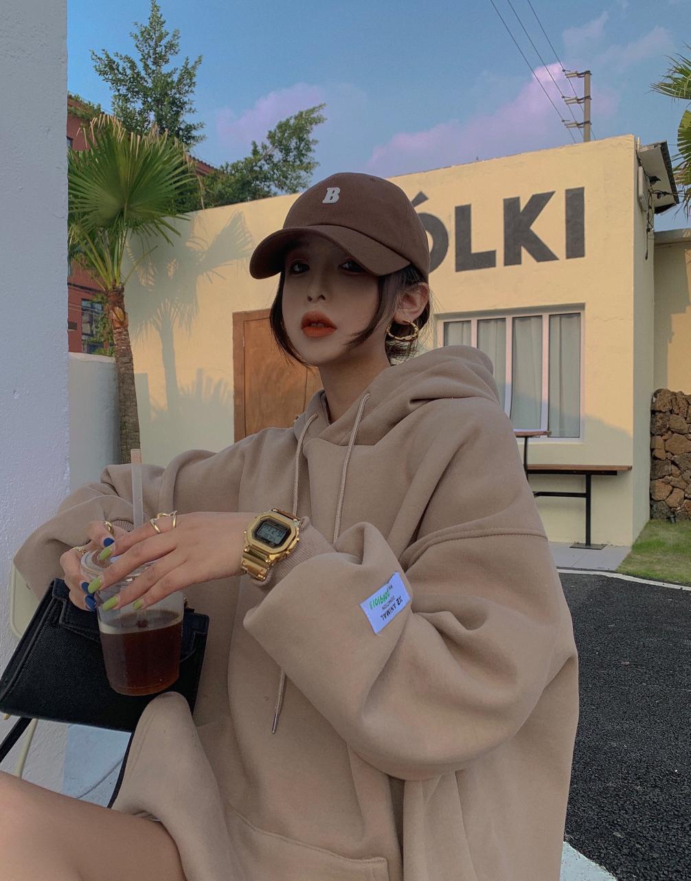 women Fleece Colorful Hoodies Autumn women's Hip Hop Solid Hooded Sweatshirts Korean Fashions brown Winter Hoodie 201126