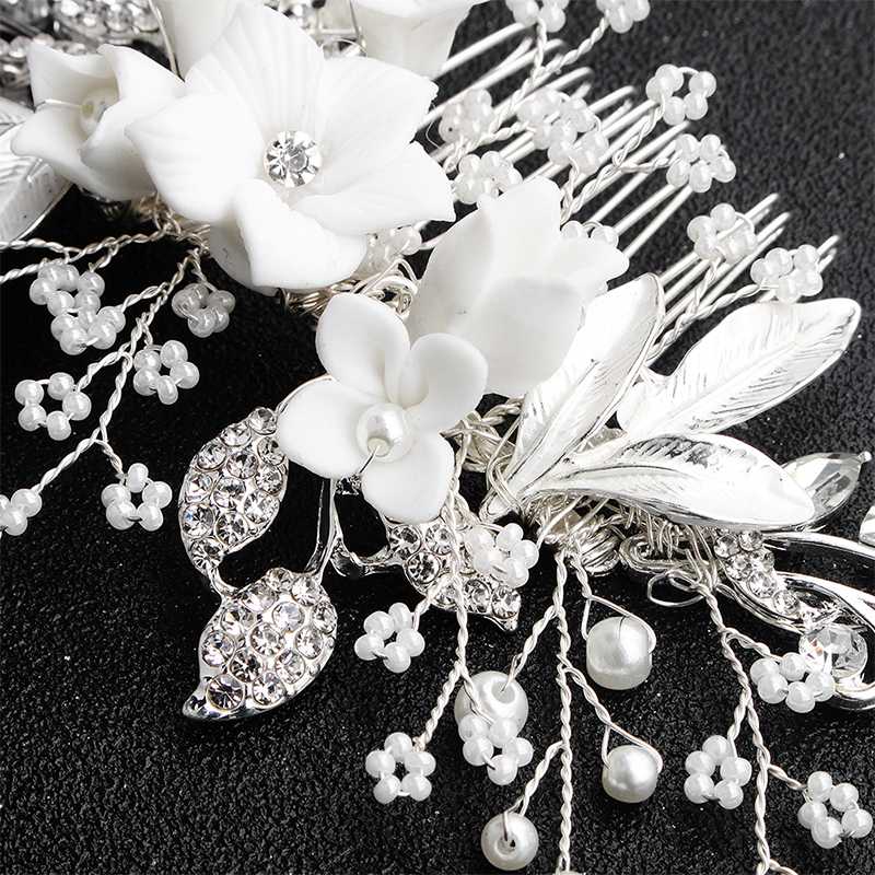 Wholesale-White Ceramic Flowers Wedding Hair Comb Bridal Handmade Hair Jewelry Accessories Headpieces Women