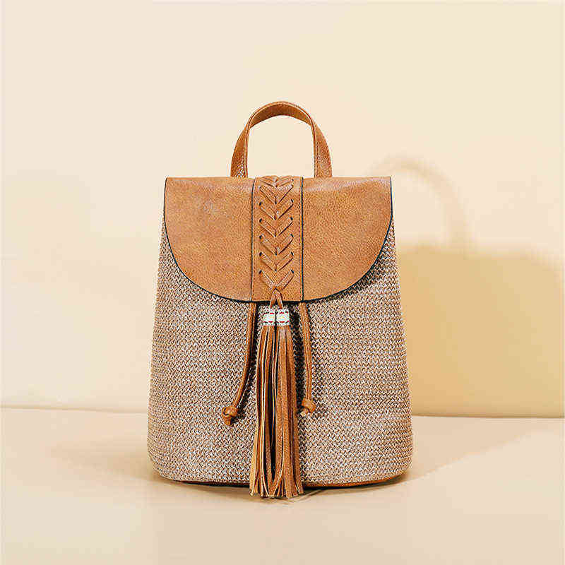 New Fashion Small and Large Women's Backpack Summer Travel Beach Straw Backpack for Teenager Girls Weaved Shoulder Bag Mochila Y1105