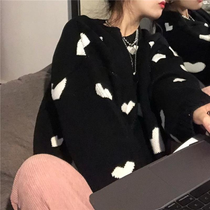 Women's Sweaters Deeptown Harajuku Heart Print Knitted Sweater Women Korean Style Oversized O-Neck Long Sleeve Jumper Cute Causal Pullover T, White;black
Women's Sweaters Deeptown Harajuku Heart Print Knitted Sweater Women Korean Style Oversized O-Neck Long Sleeve Jumper Cute Causal Pullover T, White;black