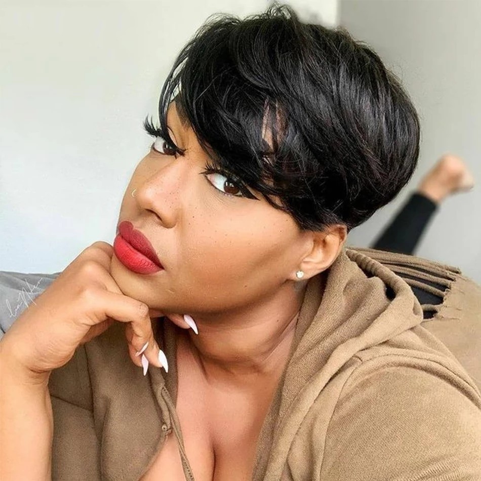 Short Bob Wig With Bangs Cheap Pixie Cut Human Hair Straight Wigs For Black Women Perruque Cheveux Humain 150 Density, Natural black color
Short Bob Wig With Bangs Cheap Pixie Cut Human Hair Straight Wigs For Black Women Perruque Cheveux Humain 150 Density, Natural black color