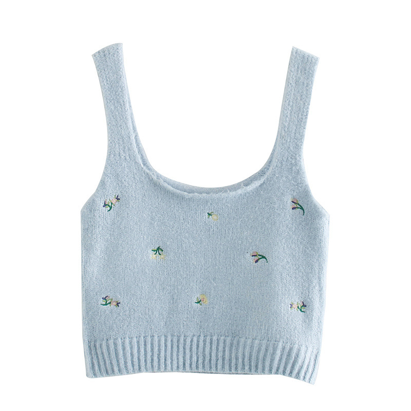 2021 French Vintage Fashion Small Floral Embroidered Cropped Knitted Sleeveless Female Shirts Office Lady Chic Girl's Tops Attk, Light blue
2021 French Vintage Fashion Small Floral Embroidered Cropped Knitted Sleeveless Female Shirts Office Lady Chic Girl's Tops Attk, Light blue