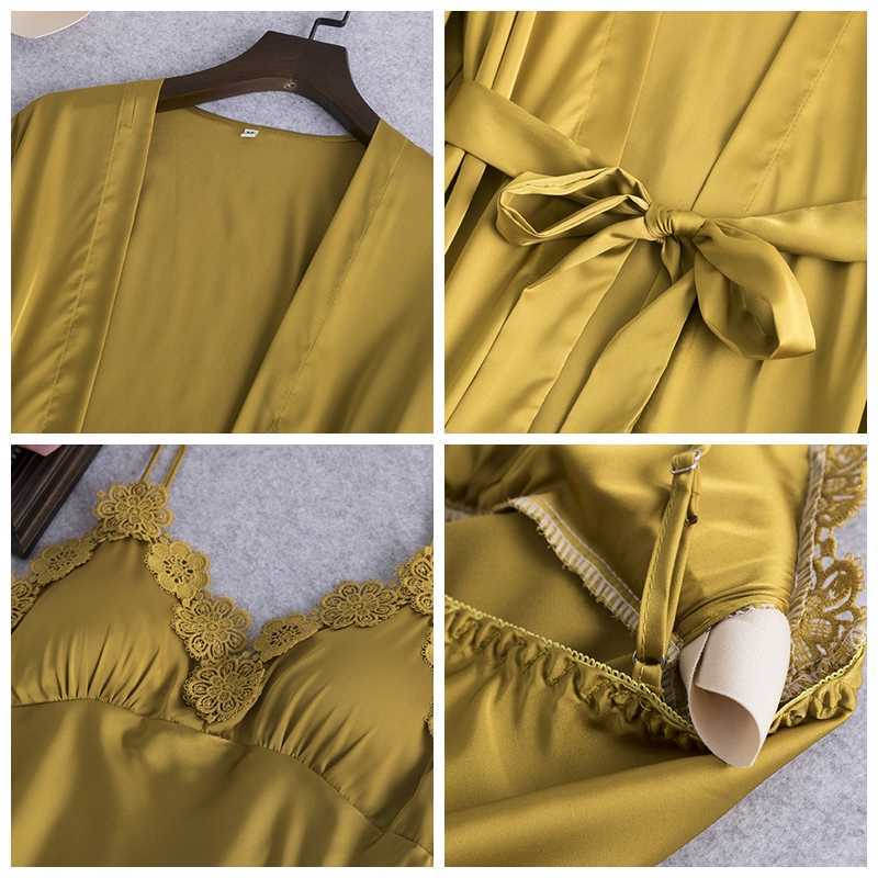 Elegant Lace 5-Piece Pamas Set for Women - Stain Faux Silk Sexy Sleepwear