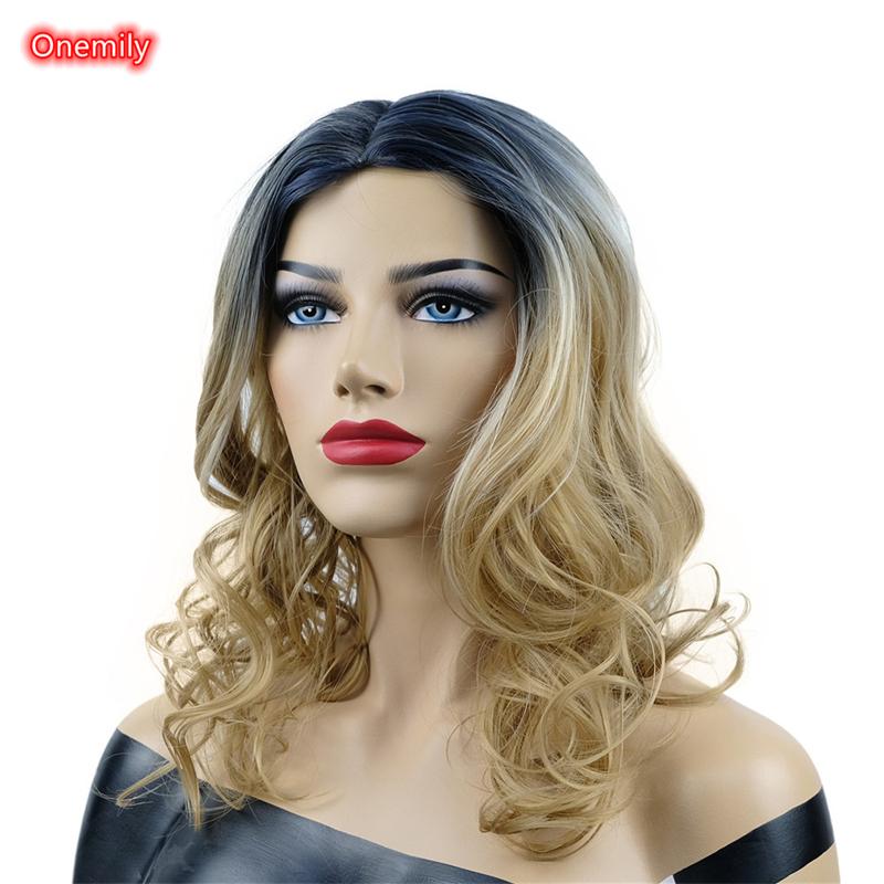 Synthetic Wigs Onemily Ombre Brown Long Wavy Middle Part Wig Women Fashion Natural For Daily