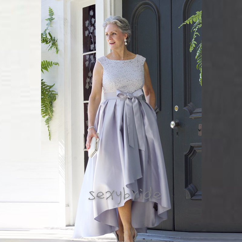 Elegant Lilac Mother Of The Bride Dresses With Pockets A-Line High Low Lace Satin Wedding Guest Party Dress Plus Size Cheap Evening Gowns