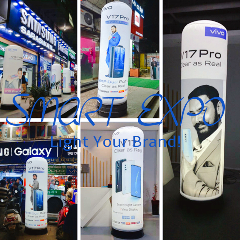Inflatable LED Pillar Dia0.8*H2.5m for Promotion Event with Illuminated Base Blower Custom Logo Printing