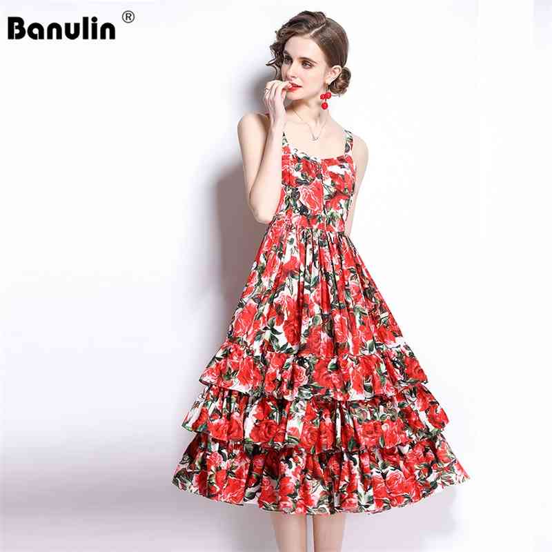 Banulin Fashion Designer Runway Ball Gown Dress Summer Women Spaghetti strap Backless Floral Print Cascading Ruffle Beach 210603, Red
Banulin Fashion Designer Runway Ball Gown Dress Summer Women Spaghetti strap Backless Floral Print Cascading Ruffle Beach 210603, Red