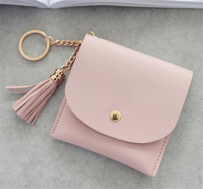 Wallets Women Coin Purse Ladies Pu Leather Tassel & Metal Ring Clutch Keychain Thin Key Bag Card Holders Mini Pouch DB502 Y260206