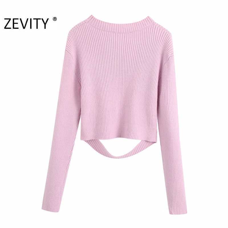 Zevity women fashion o neck long sleeve crop Sweater chic female sexy basic casual slim streetwear Knitting Pullover tops S386 210603