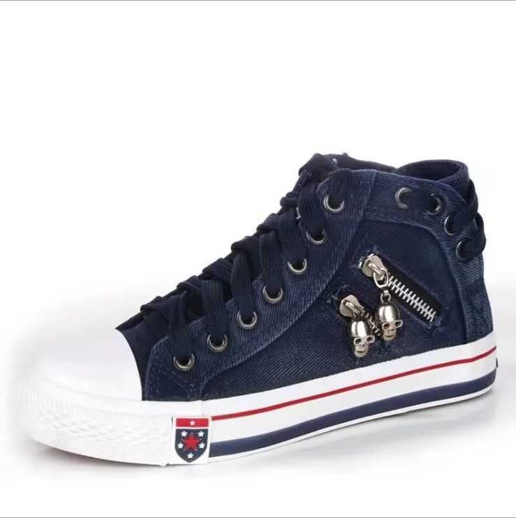 Ladies Casual Shoes Flat Bottom Lace-up Denim Canvas High Quality Roman Sneakers Zipper Decoration Summer New Style 2021 Y0907