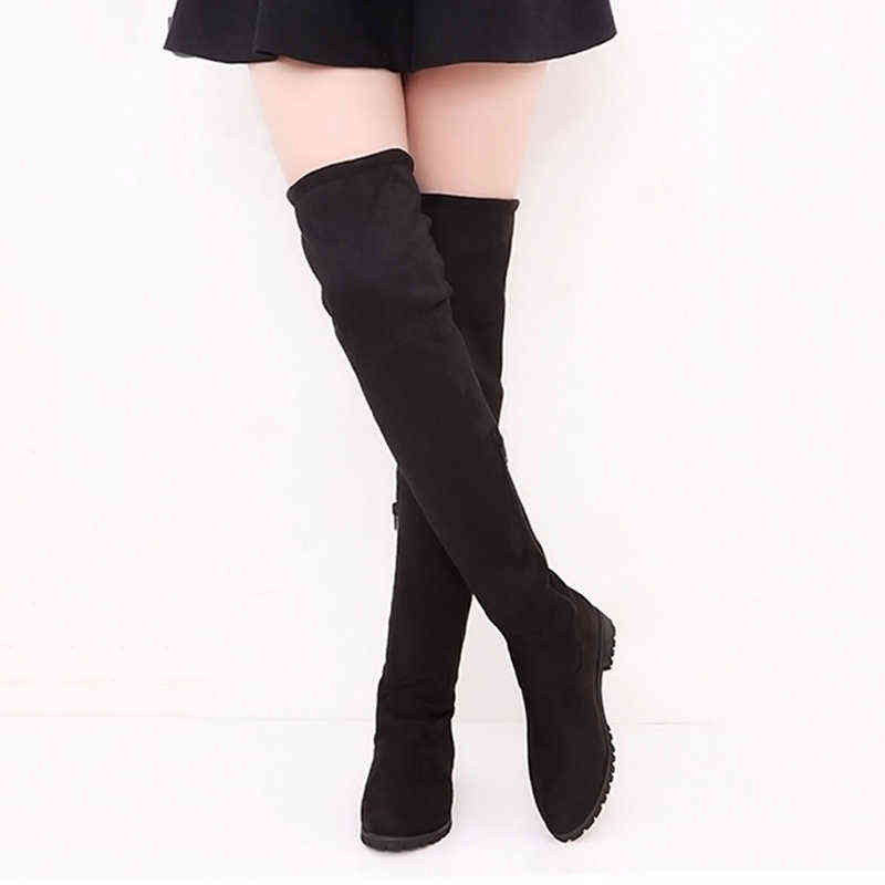 Women's Boots High Pleated Flock Over The Knee Winter Boots For Women Winter Shoes Thigh High Long Boots Wedges Female Booties Y1201