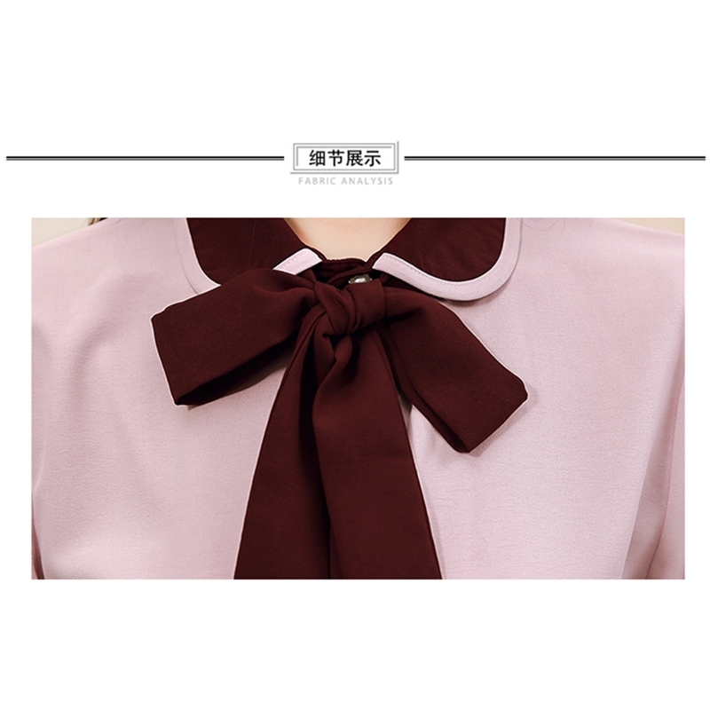 Bow Collar Chiffon Shirts Spring New Women's Tops Long Sleeve Camisas Mujer Korean Fashion Clothing Chiffon Blouse 628H60 210225
