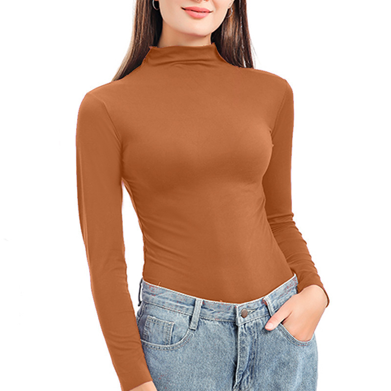 Spring Half Turtleneck long sleeve shirt women Solid plus size tshirt Office Lady Spring autumn tops streetwear womens clothing 210302