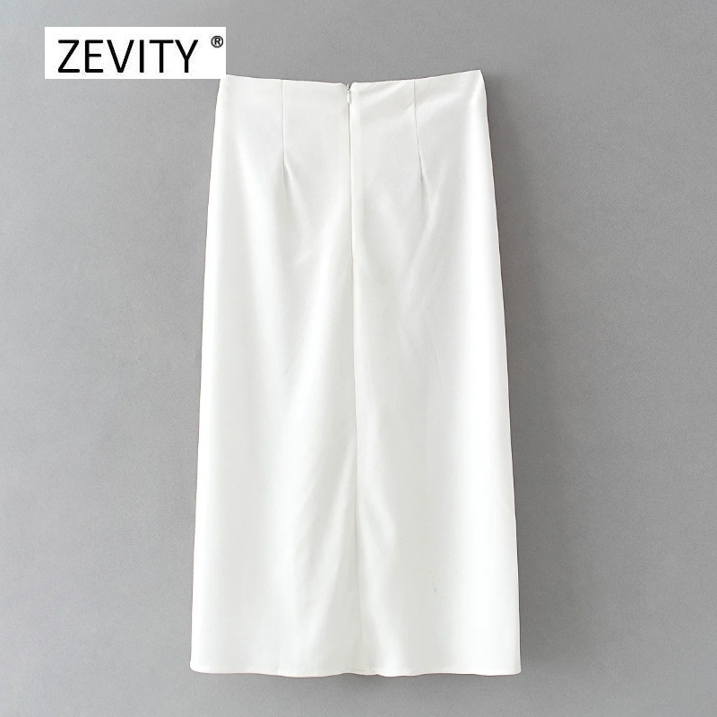 Zevity Women fashion black white color knotted split casual slim A line skirt faldas mujer ladies chic back zipper skirts QUN687 210309