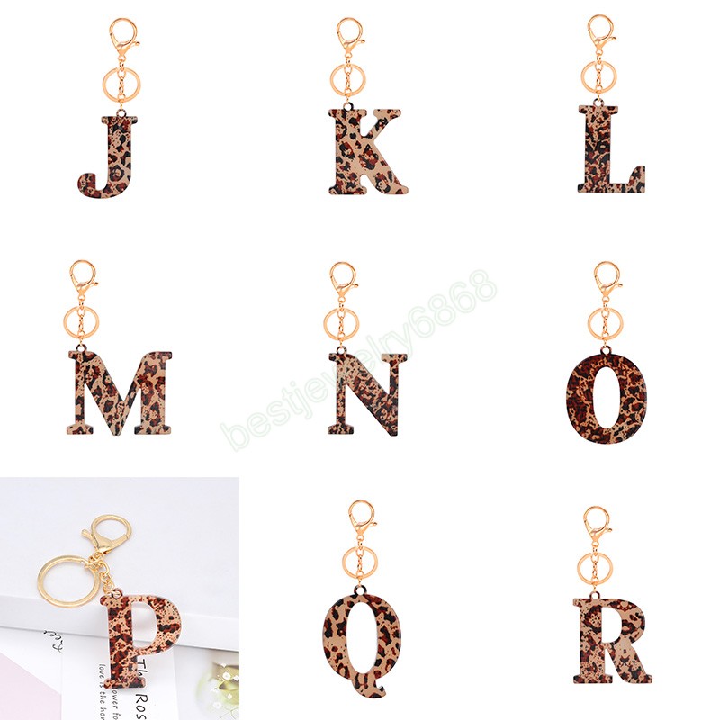 Acrylic 26 Letters Plastic Keychains Leopard Print A-Z Initial Keyrings Women Handbag Hanging Pendant Key Chains Accessories