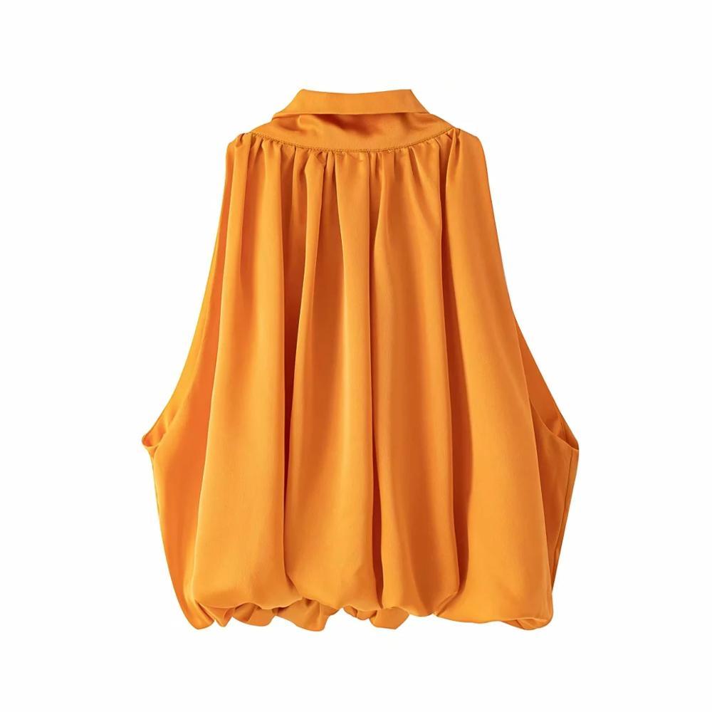 Klacwaya Women Sexy Blouses Orange Crop Ladies Shirts Halter Sleeveless Girl Summer Blusas Clothing Female Chic Tops 210225