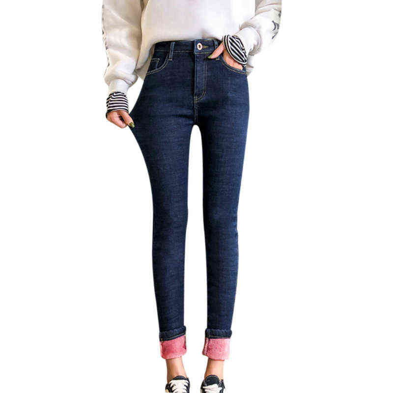 Woman Pants Fashion Women Girls Thermals Fleece Denim Leggings Warm Slim Stretch Trousers Jeans Mujer Pantalones 211129