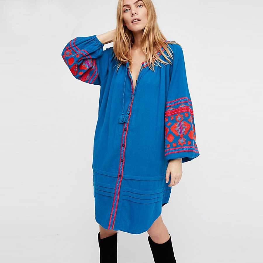 BOHO INSPIRED women long blouses shirts lantern sleeve embroiderd tassel plus size blouse tops summer female tops hippie blusas 210225