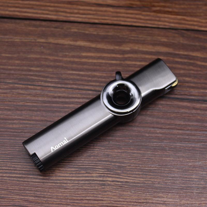Aomai Web Celebrity Lighter Creative Rotary Switch Windproof Round Hole Blue Flame Straight Metal Plating Personality Men's Gift For Ci W260202