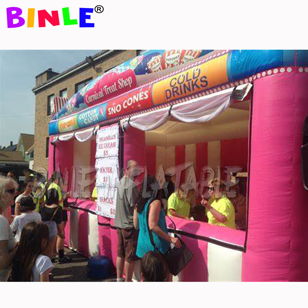 Fast food oxford pink giant inflatable carnival treat shop/Concession Stand/popcorn ice cream booth with blower