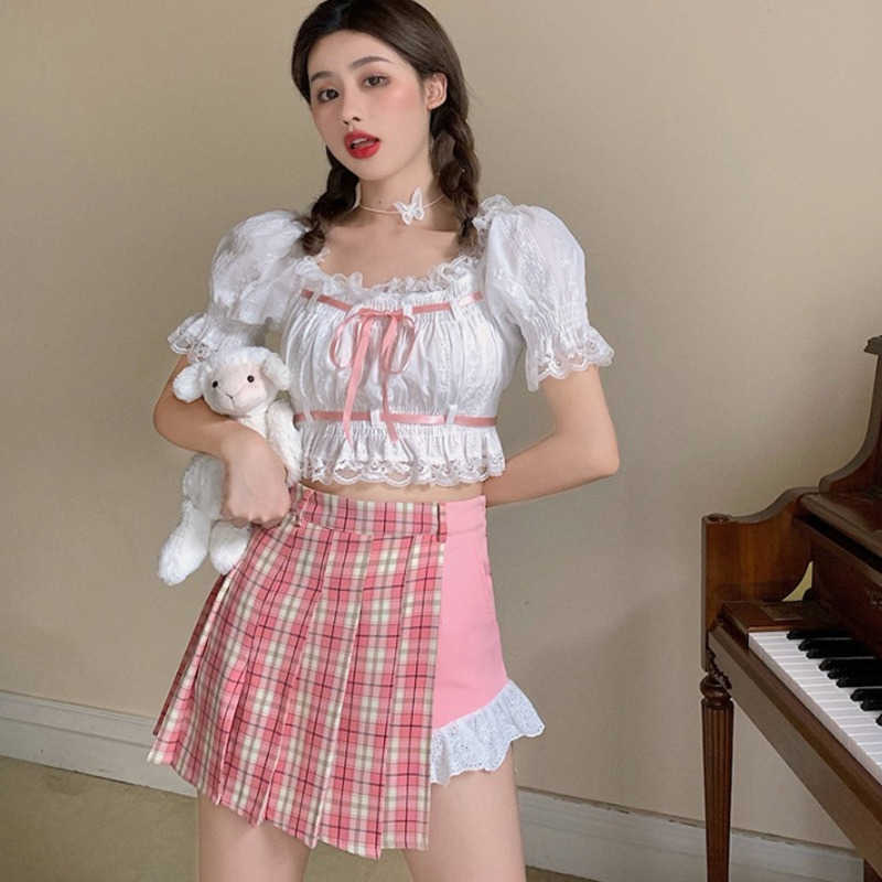 WOMENGAGA White Lace Puff Sleeve JK Shirt Women's Mesh Sexy Summer Tops Pink Chiffon Plaid Mini Skirt Two Pieces Set JYF1 210603, Plaid top
WOMENGAGA White Lace Puff Sleeve JK Shirt Women's Mesh Sexy Summer Tops Pink Chiffon Plaid Mini Skirt Two Pieces Set JYF1 210603, Plaid top