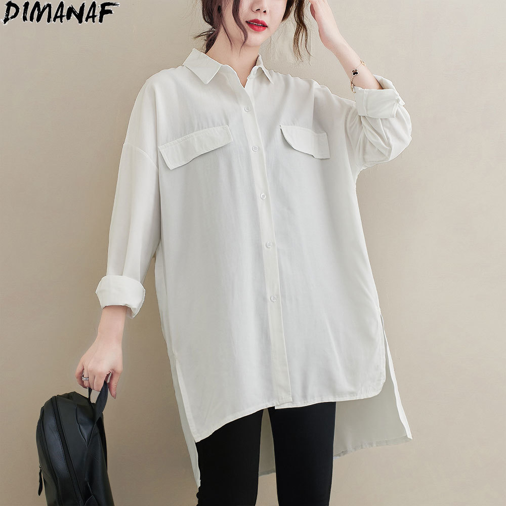 DIMANAF Plus Size Shirts Women Blouse Casual Cardigan Basic Spring Full Sleeve Big Size Blouse Oversize 5XL 210225
